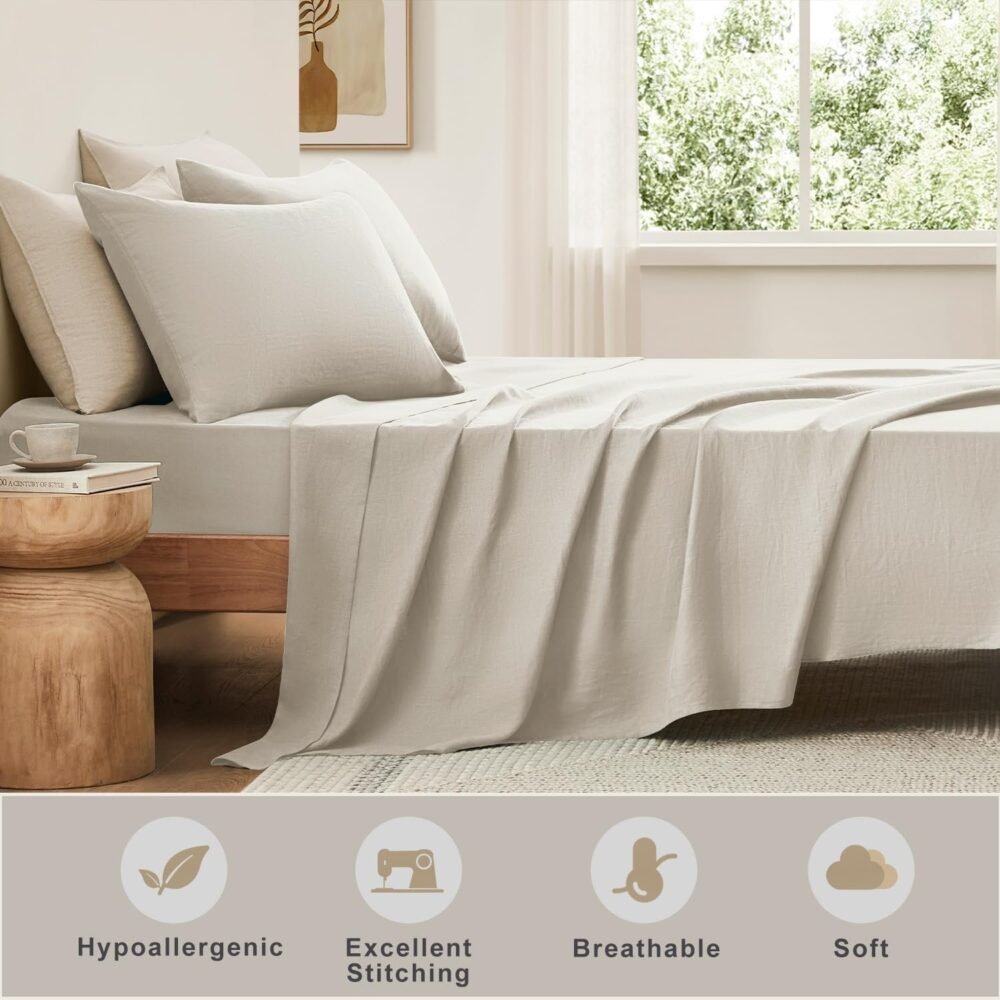 100% Pure French Linen Sheet Set – Queen Size, Natural Comfort All Year Round - Image 4